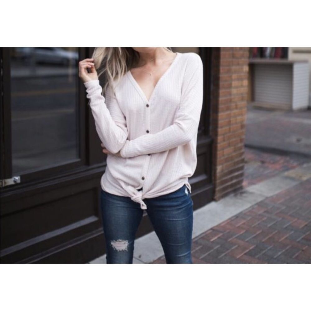 Amaryllis Button Waffle Long Sleeve Top Size XL
